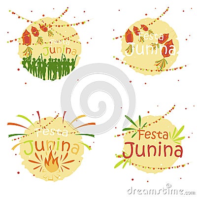 Set of 4 illustrations isolated on white background, brazil june party, june festival, brazilian festival Cartoon Illustration